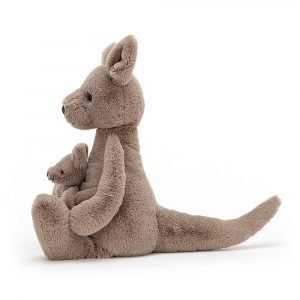 Jellycat Kangaroo and Joey soft toy. With toffee brown soft fur this gorgeous kangaroo has the cutest joey in her pouch
