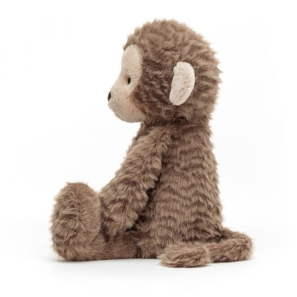 Jellycat monkey soft toy with toffee brown ruffled fur and a caramel cute face