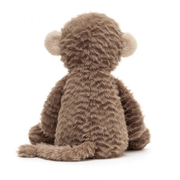 Jellycat monkey soft toy with toffee brown ruffled fur and a caramel cute face