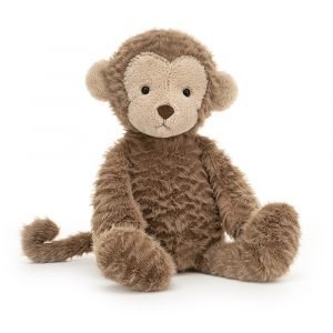 Jellycat monkey soft toy with toffee brown ruffled fur and a caramel cute face