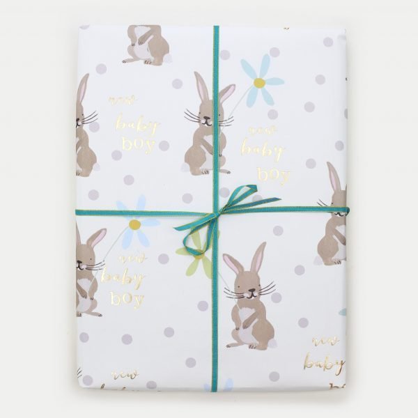 individual sheet wrapping paper with cute blue bunnies