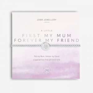A Little First My Mum Forever My Friend Joma Bracelet. A silver plated bracelet with a round charm engraved with 