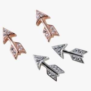 A gorgeous pair of sterling silver arrow stud earrings with cubic zirconia stones encrusted in them.