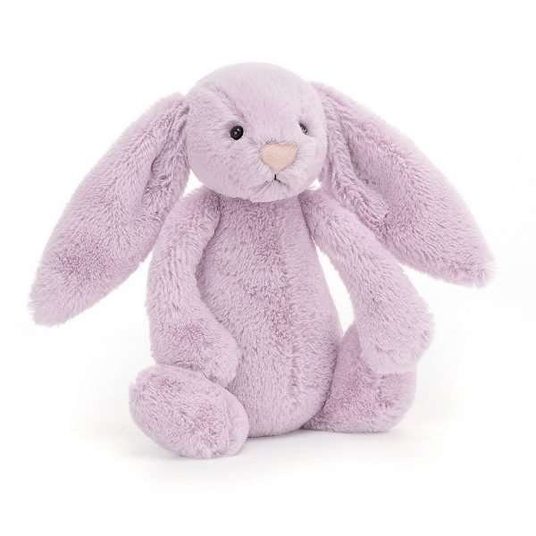 A small sized bashful lilac bunny from Jellycat. With long floppy ears, a cute triangle nose and a tubby tummy.
