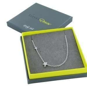 A sterling silver necklace with a pavé star and a smaller silver star. 16 to 18
