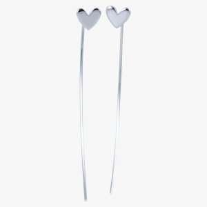 A lovely pair of sterling silver long back earrings. The llong post hooks through the ear and is stopped by the little heart on the end of the post.