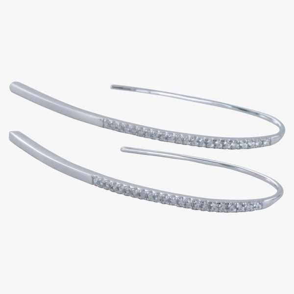 A beautiful pair of long line sterling silver hook earrings with a lovely cubic zirconia stone effect.