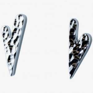 A wonderful pair of sterling silver long hammered heart stud earrings.