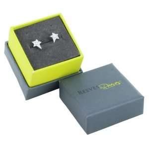 A gorgeous pair of sterling silver star stud earrings with cubic zirconia stones encrusted in them.