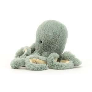 a sweet odyssey octopus baby with 8 furry tentacles and a velvety body with a happy smiley face.