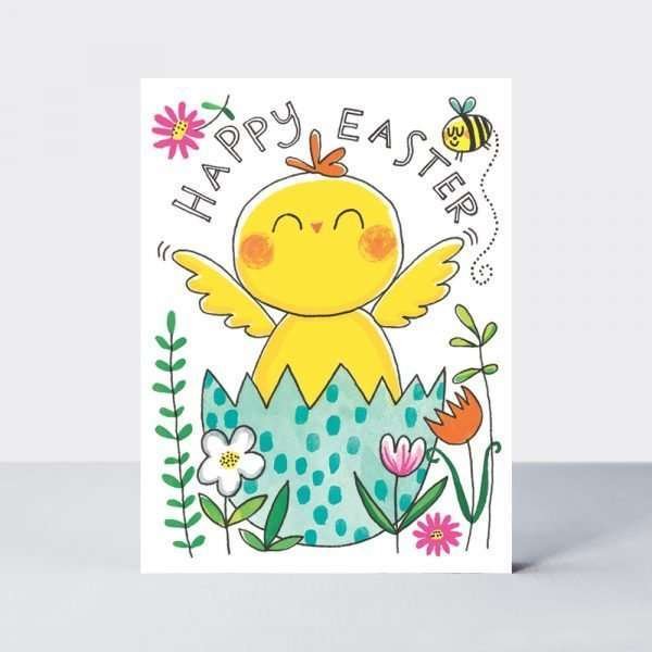 Pack of 10 happy easter cards. This pack incorporates an Easter chick and egg with the caption Happy Easter.