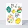 Pack of 10 easter cards. This pack incorporates the design Easter eggs and chick and the caption Happy Easter.