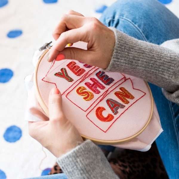 A fantastic embroidery kit with a wooden embroidery hoop that the material stretches over. The pattern is printed onto the material and the instructions are provided to embroider the design onto the material resulting in a lovely wall hanging.