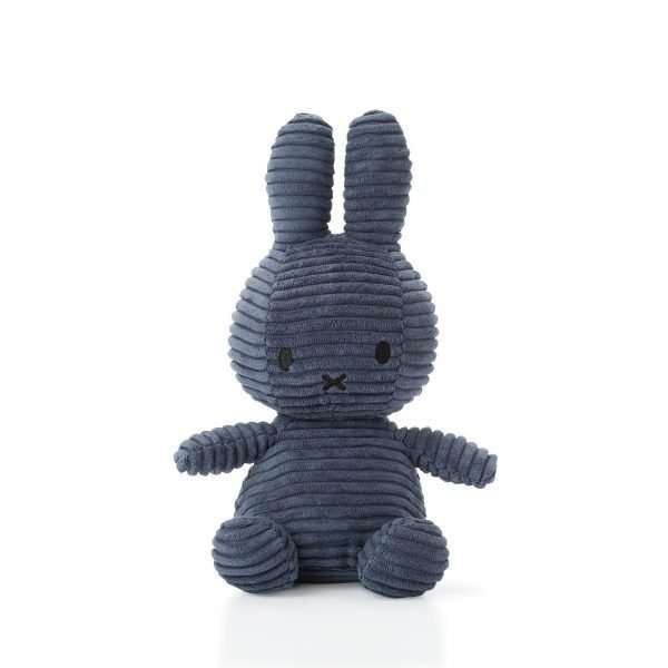 Dark Blue Corduroy Miffy Soft Toy with stuffing made from 100% recycled PET bottles. Size 23cm