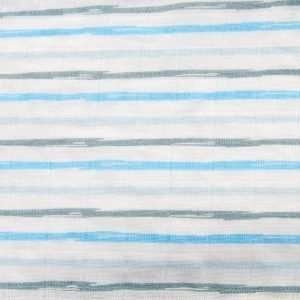 A box set of three muslins in blue colours. One has blue and grey stripes, one with blue tractors and another with blue and grey dinosaurs