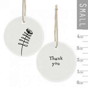 A sweet Special Friend Floral Hanger from the ceramic range by East of India. A small keepsake with brown string hanger.