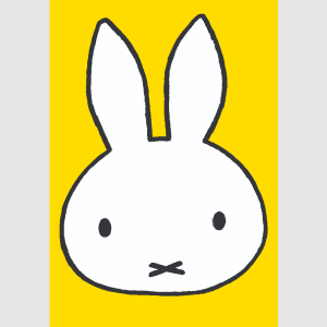 A lovely card with a bright yellow background and a little white miffy's head in the centre of it.