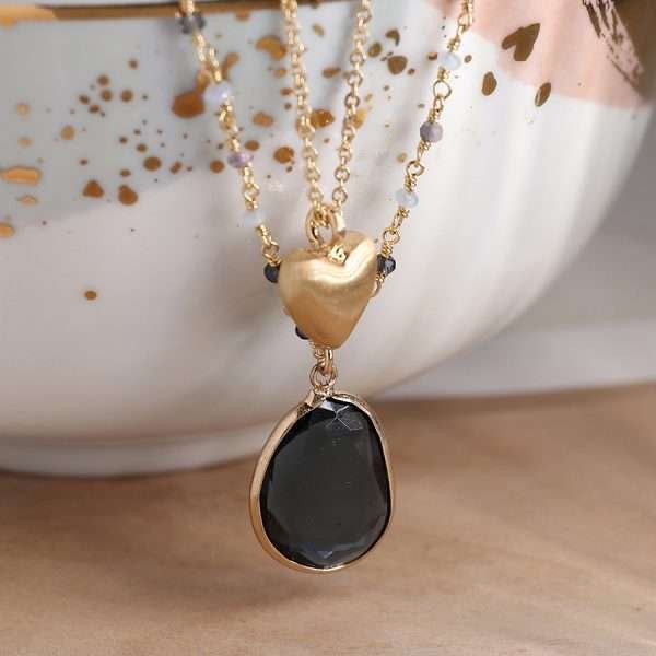 Double Layered Heart and Crystal Necklace