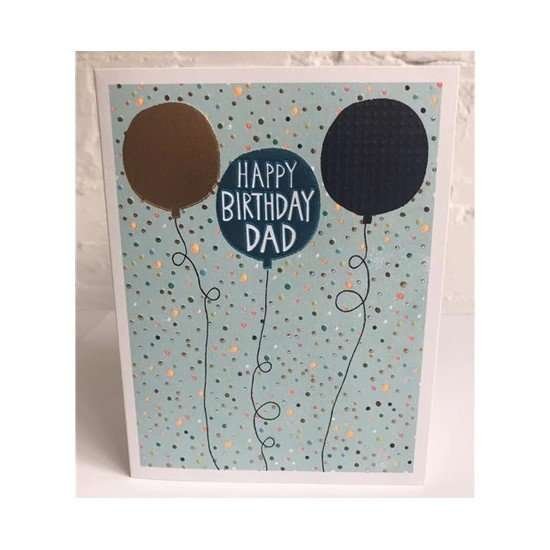 A neon bright Dad birthday card with gold foil balloons