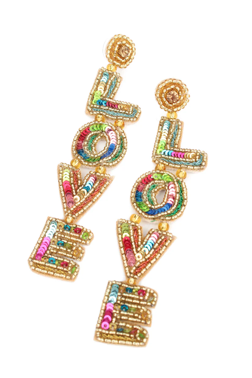 Rainbow Love Embroidered Earrings