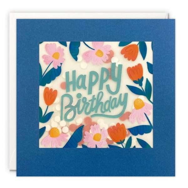 Blue and Orange Flowers Birthday Shakies Card