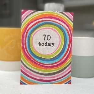 A lovely colourful 70 today card with a crayon design.
