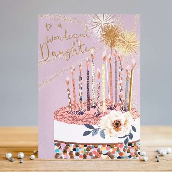 A birthday card for a daughter with a birthday cake with candles design