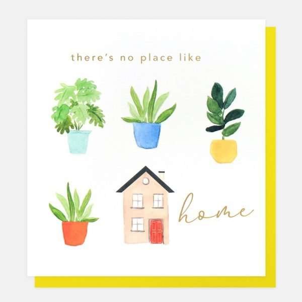 A Caroline Gardner new hone card with plants and a house motifs in a painted watercolour style. There's no place like home