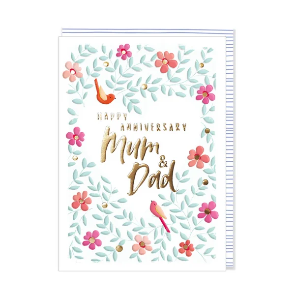 A beautiful border of mini, hand-painted leaves amongst daisies and two love birds