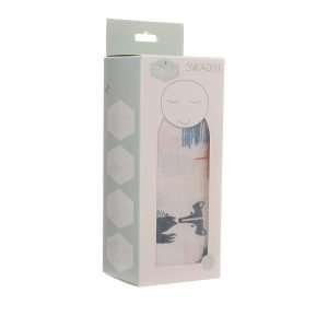 A babies cotton swaddle blanket with a colourful fox and trees design. Suitable for boys and girls