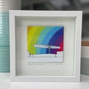 A lovely rainbow angel of the north tile picture which has been presented in a box frame.