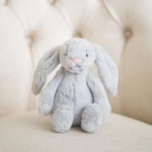 A gorgeous cuddly silver bunny in a medium size by Jellycat.