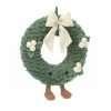 Jellycat Amuseable Gold Wreath cuddly toy. Soft green furry wreathwith a smiley face
