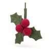 A cuddly sprig of holly. Three leaves and three berries with cute faces