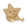 A cuddly star toy in gold sparkly fabricwith goldbootees and a cute smiley face