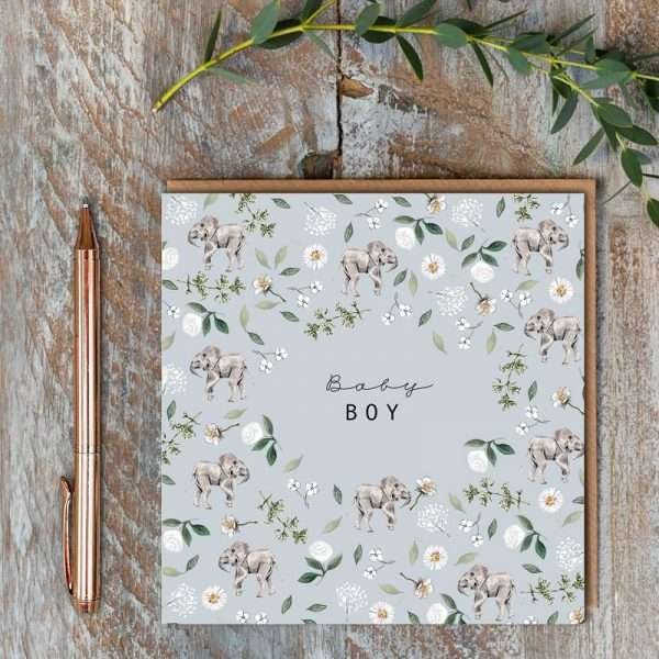 Elephants Baby Boy Card