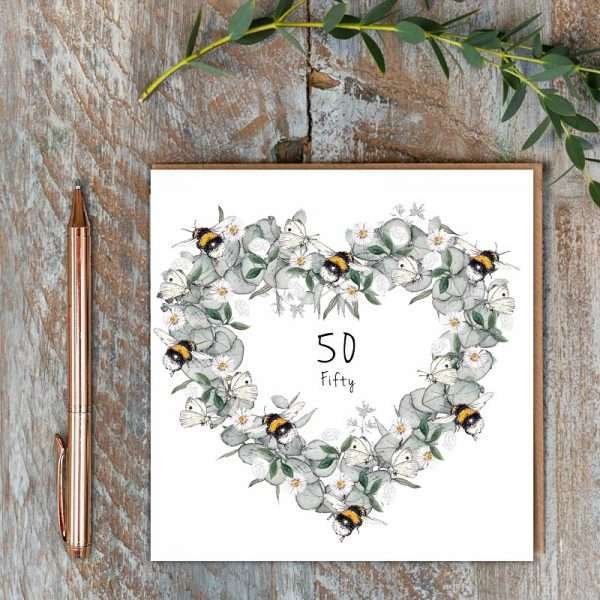 Bees and Eucalyptus 50th Birthday Card