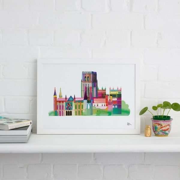 An A3 print of Durham Cathedral drawn in lovely bright colour blocks