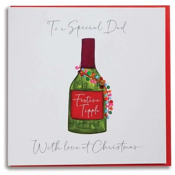 A christmas card for a special Dad with a red wine bottle