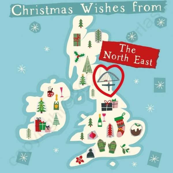 North East Illustrated Map Christmas Card
