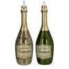 A gold and green glass champagne bottle christmas decoration