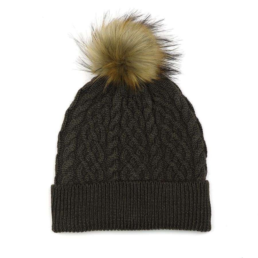 Lined Wool Bobble Hat With Faux Fur Pom Pom | The Dotty House