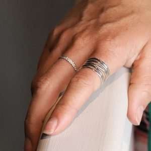 Sterling silver wide ring made from multiple strands in a gentle wave design