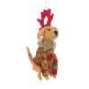 A felt labrador dog in a christmas jumper wearing red antlers. To hand on the Christmas tree