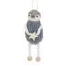 A grey and white felt penguin hanging decoration with dangly legs