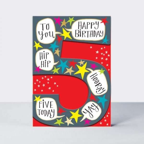 Hip Hip Hooray Yay Age 5 Birthday Card