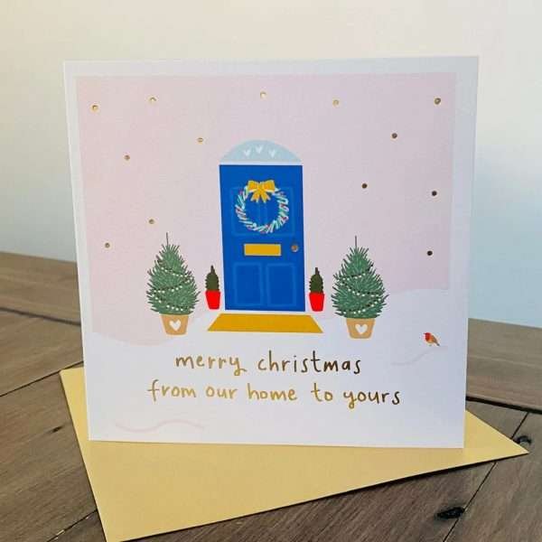 A contemporary, hand finished, Christmas card with gold foil debossing. Matched with a festive gold envelope.