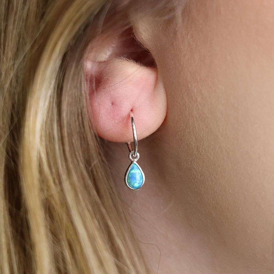 Sterling Silver Blue Opal Drop Earrings - Image 2