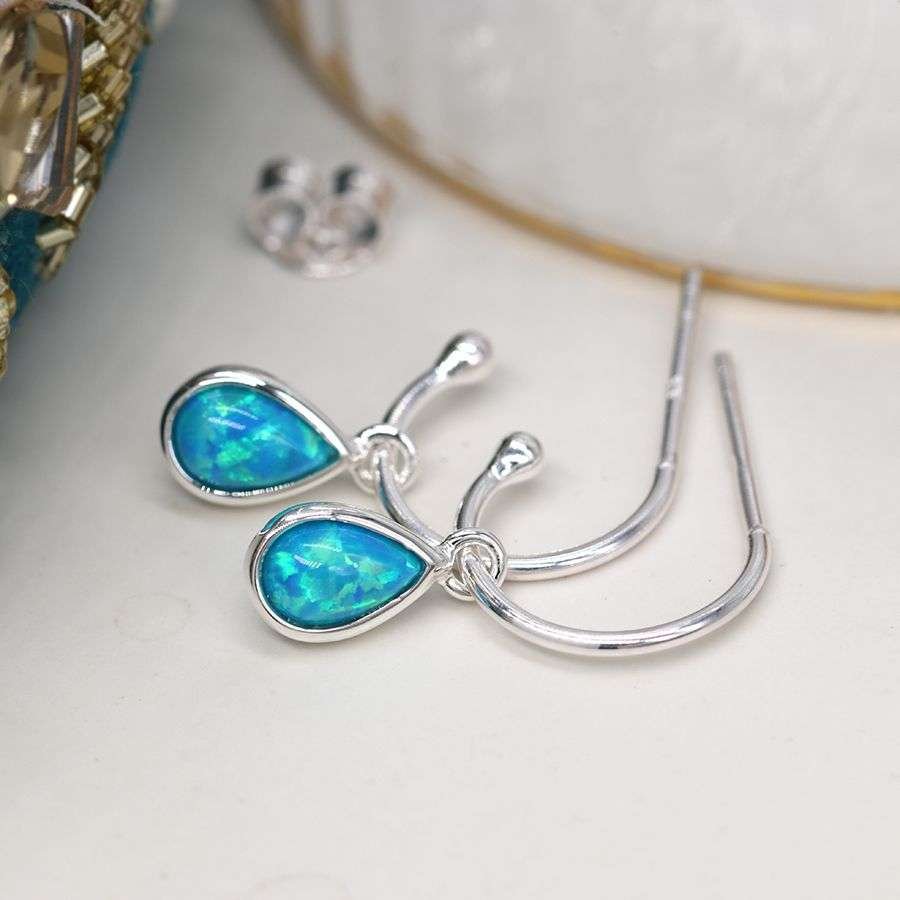 Sterling Silver Blue Opal Drop Earrings - Image 3