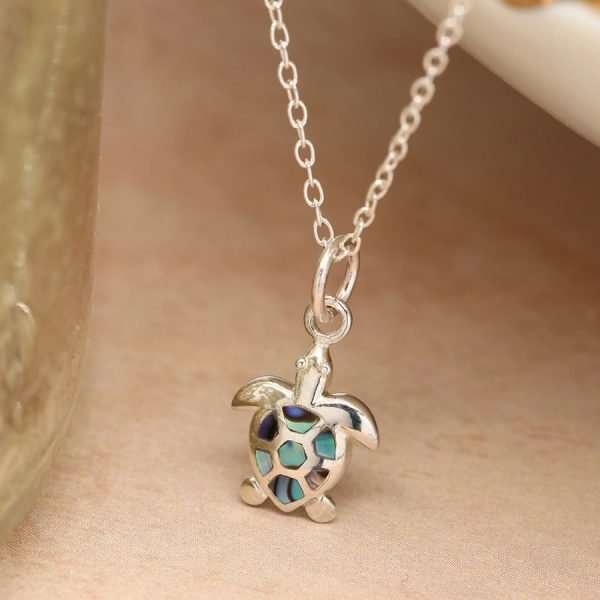 Sterling Silver Paua Shell Turtle Necklace